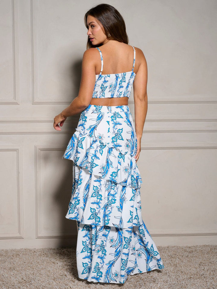WOMEN'S SLEEVELESS CROP TOP & RUFFLE SKIRT FLORAL 2PC. SET