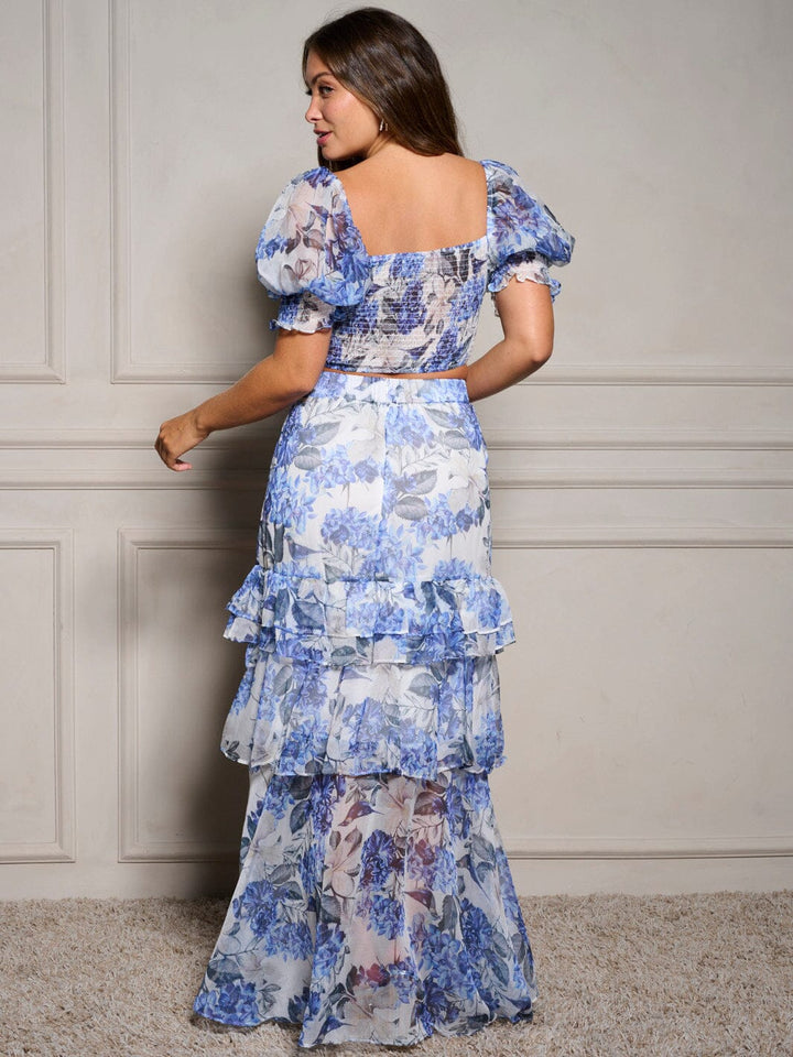 WOMEN'S SHORT SLEEVE CROP TOP & RUFFLE SKIRT FLORAL 2PC. SET