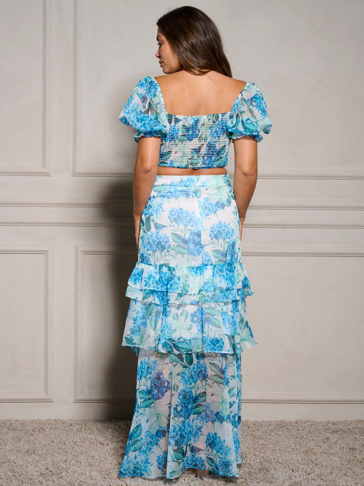 WOMEN'S SHORT SLEEVE CROP TOP & RUFFLE SKIRT FLORAL 2PC. SET