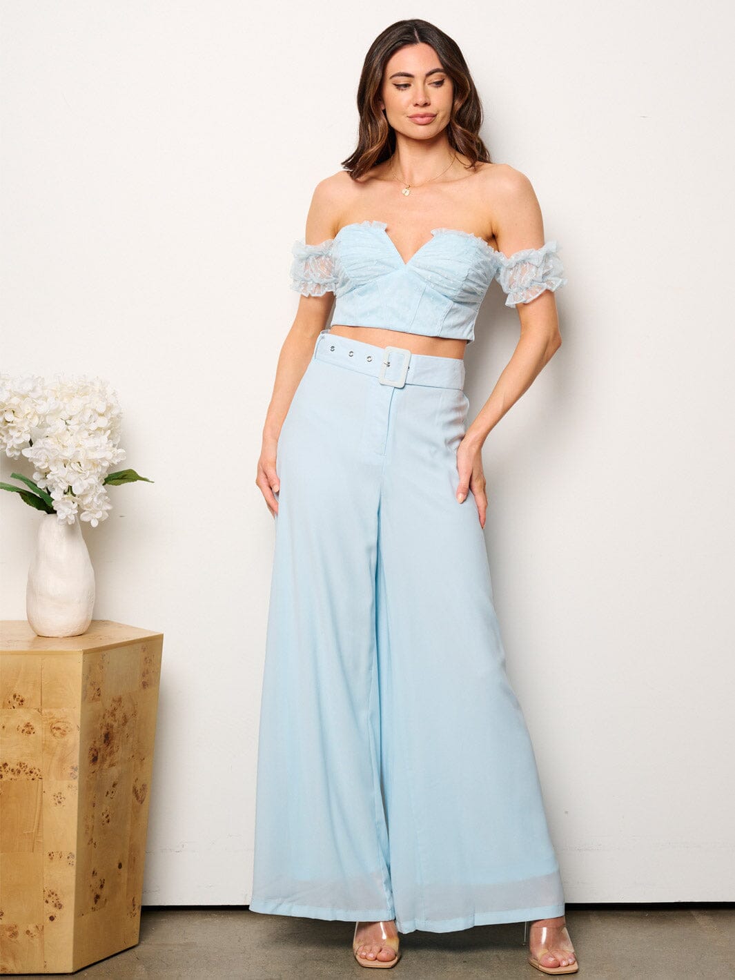 WOMEN'S CROP TOP & WIDE LEG PANTS 2PC. SET