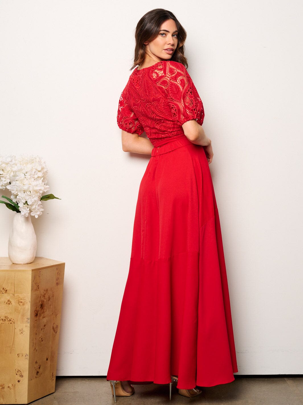 WOMEN'S SHORT SLEEVE EYELET CROP TOP & MAXI SKIRT 2PC. SET