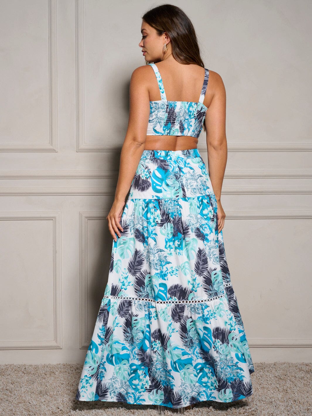 WOMEN'S SLEEVELESS CROP TOP & RUFFLE SKIRT FLORAL 2PC. SET