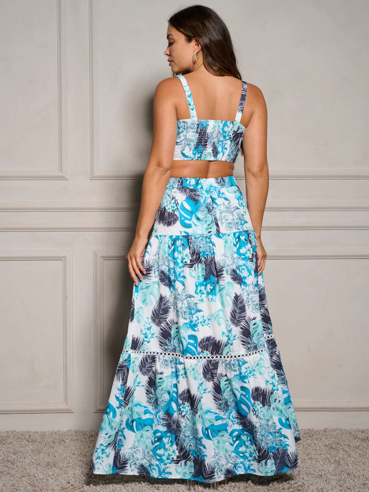 WOMEN'S SLEEVELESS CROP TOP & RUFFLE SKIRT FLORAL 2PC. SET