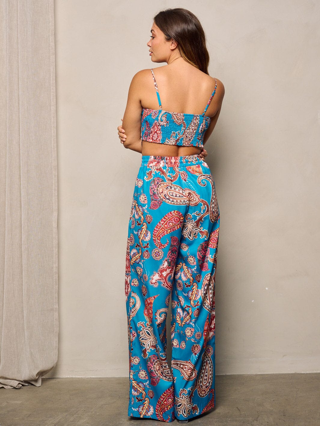 WOMEN'S SLEEVELESS CROP TOP & WIDE LEG PANTS PAISLEY PRINT 2PC.SET