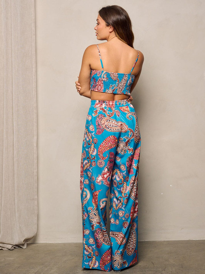 WOMEN'S SLEEVELESS CROP TOP & WIDE LEG PANTS PAISLEY PRINT 2PC.SET