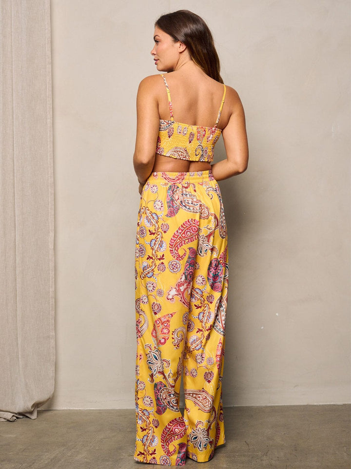 WOMEN'S SLEEVELESS CROP TOP & WIDE LEG PANTS PAISLEY PRINT 2PC.SET