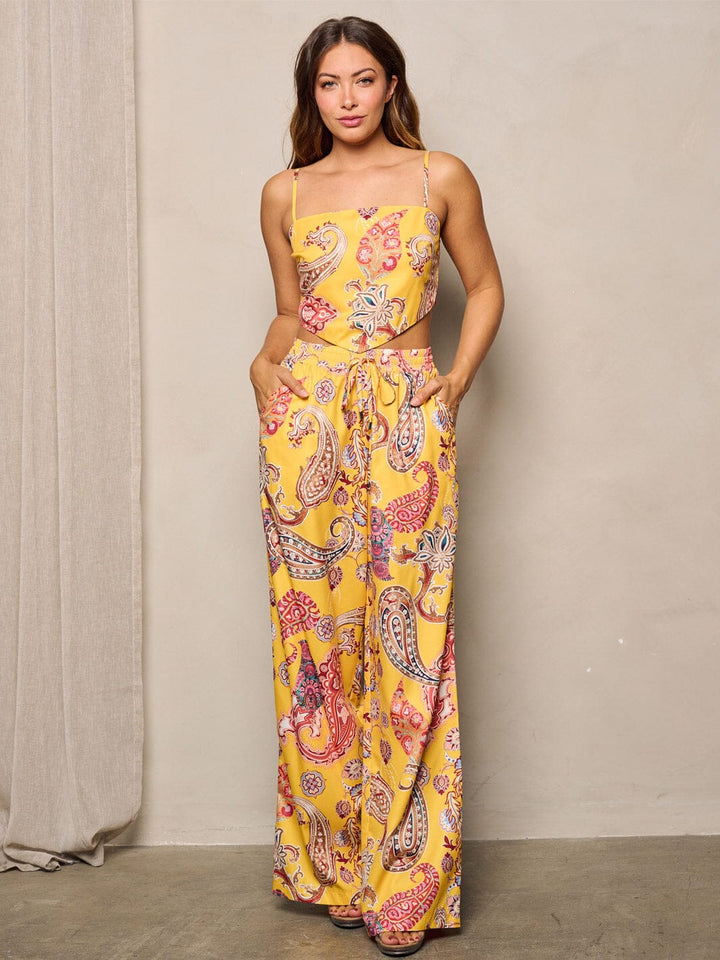 WOMEN'S SLEEVELESS CROP TOP & WIDE LEG PANTS PAISLEY PRINT 2PC.SET