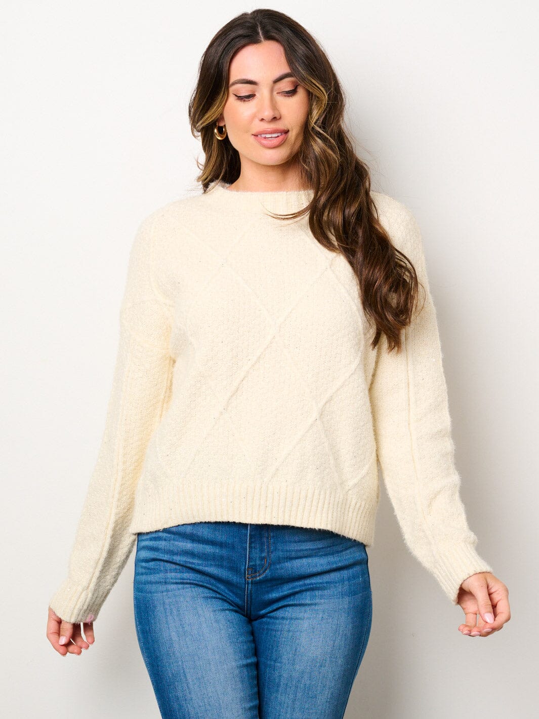 WOMEN'S LONG SLEEVE SHIMMER DETAILED PULLOVER SWEATER