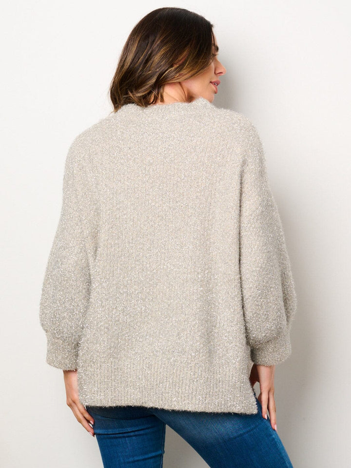WOMEN'S LONG SLEEVE SHIMMER PULLOVER SWEATER