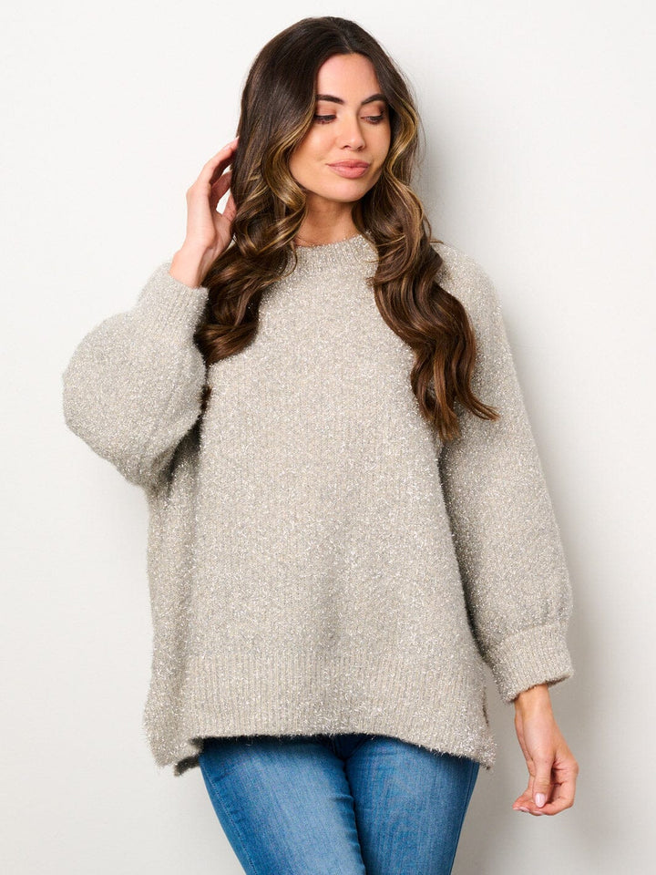 WOMEN'S LONG SLEEVE SHIMMER PULLOVER SWEATER