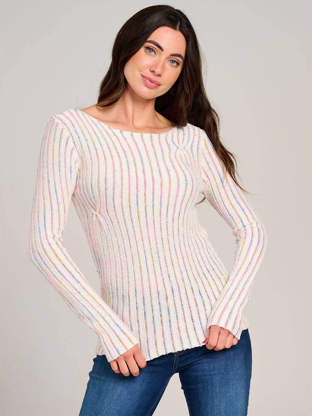 WOMEN'S LONG SLEEVE MULTI STRIPES KNIT TOP
