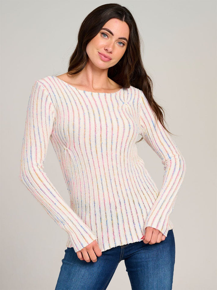 WOMEN'S LONG SLEEVE MULTI STRIPES KNIT TOP