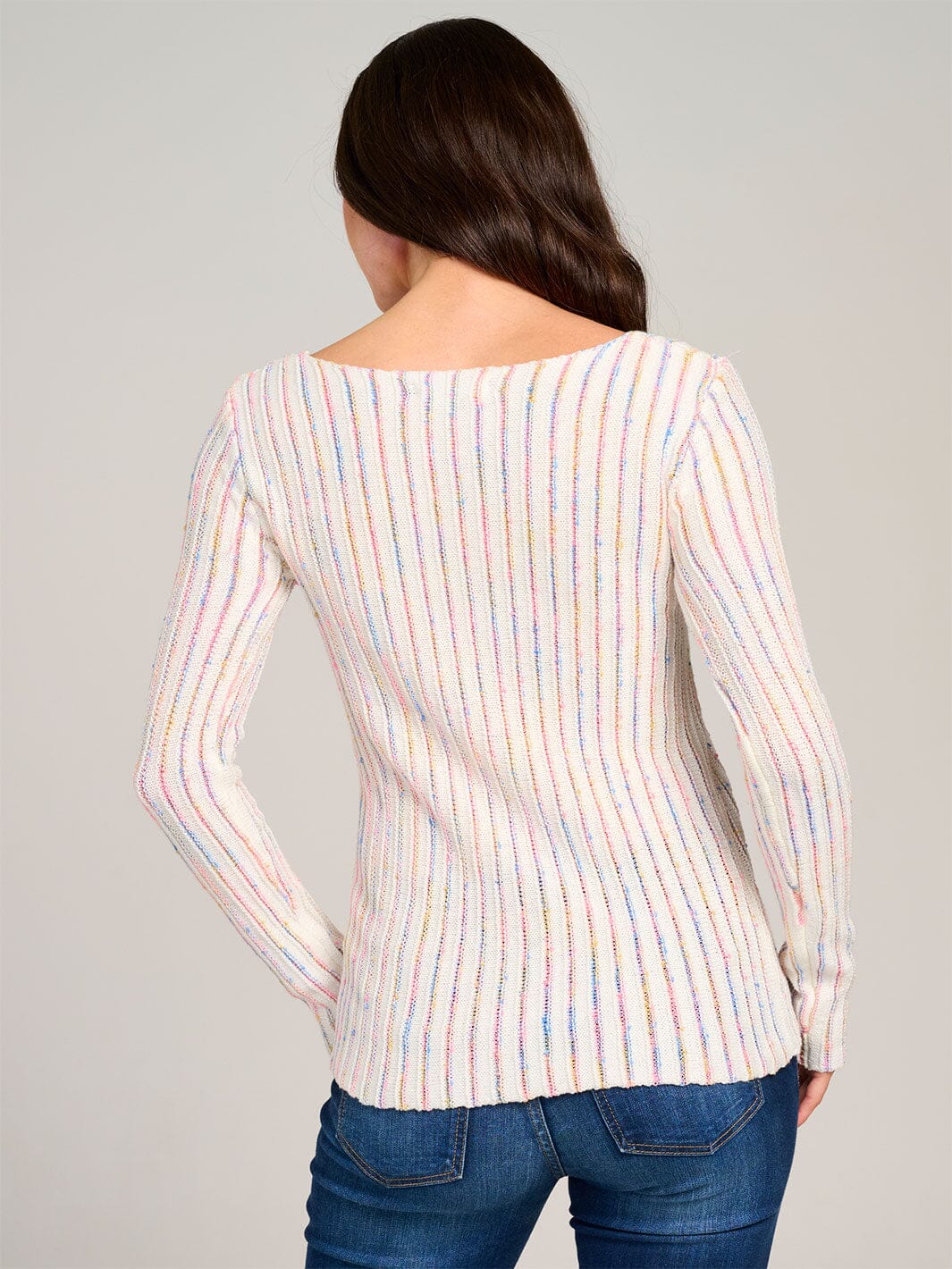 WOMEN'S LONG SLEEVE MULTI STRIPES KNIT TOP