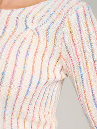 WOMEN'S LONG SLEEVE MULTI STRIPES KNIT TOP