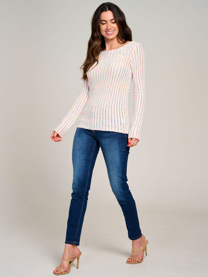 WOMEN'S LONG SLEEVE MULTI STRIPES KNIT TOP