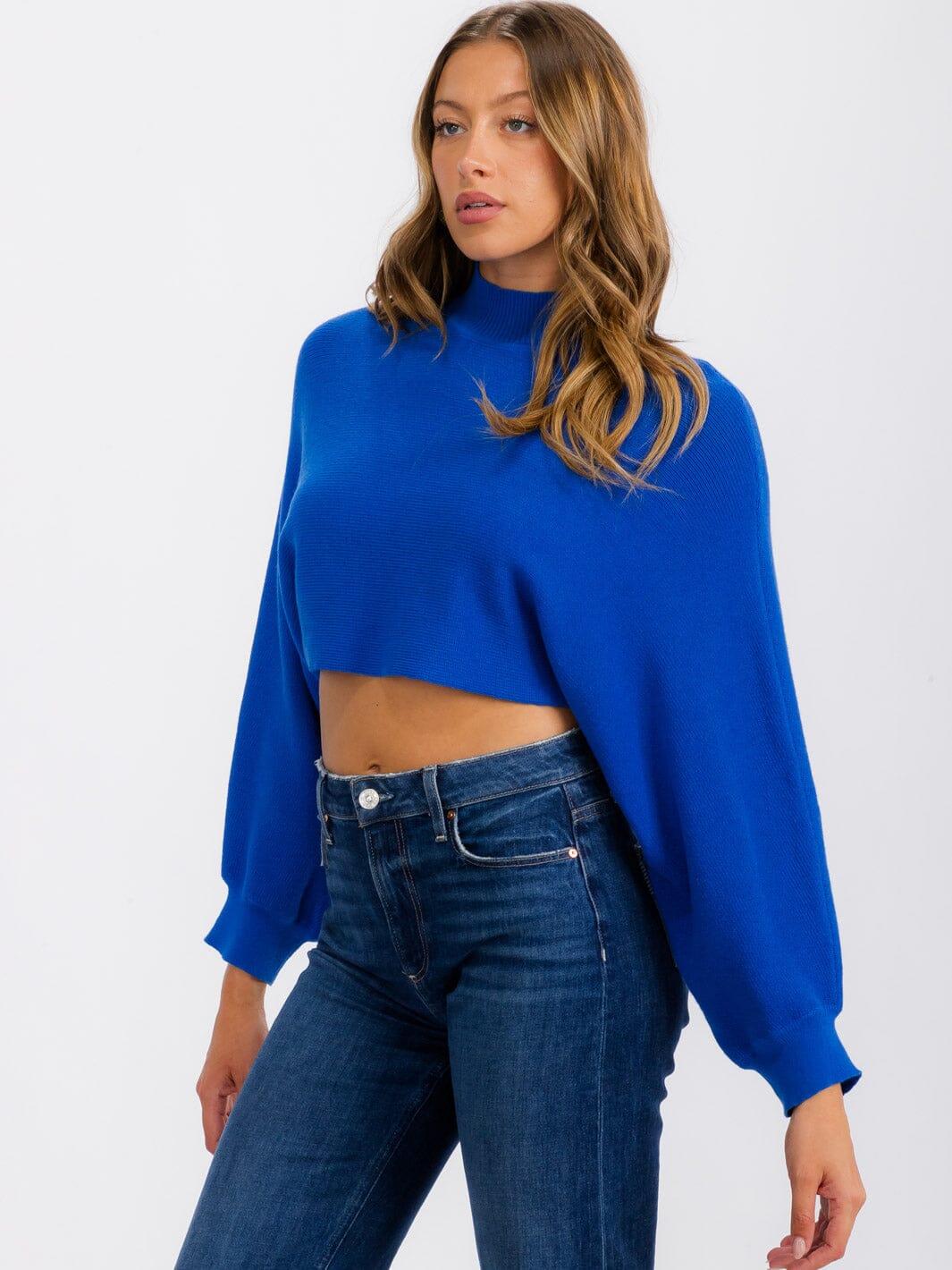 WOMEN'S LONG SLEEVE MOCK NECK KNIT CROP TOP