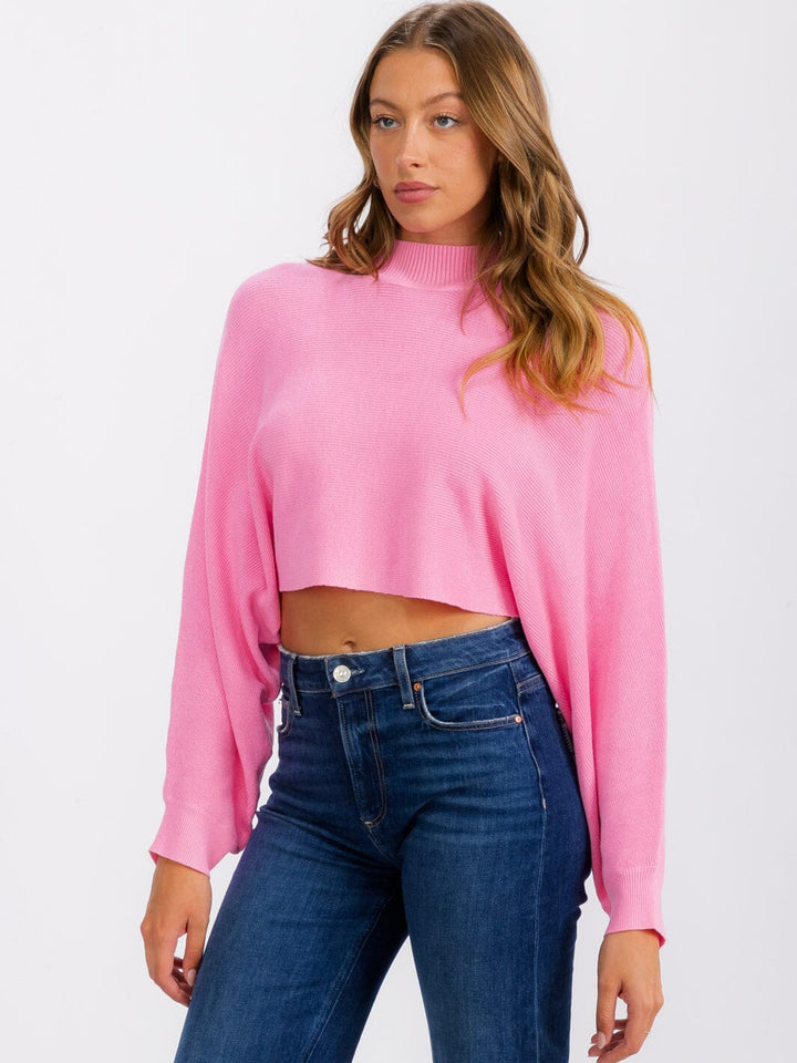 WOMEN'S LONG SLEEVE MOCK NECK KNIT CROP TOP