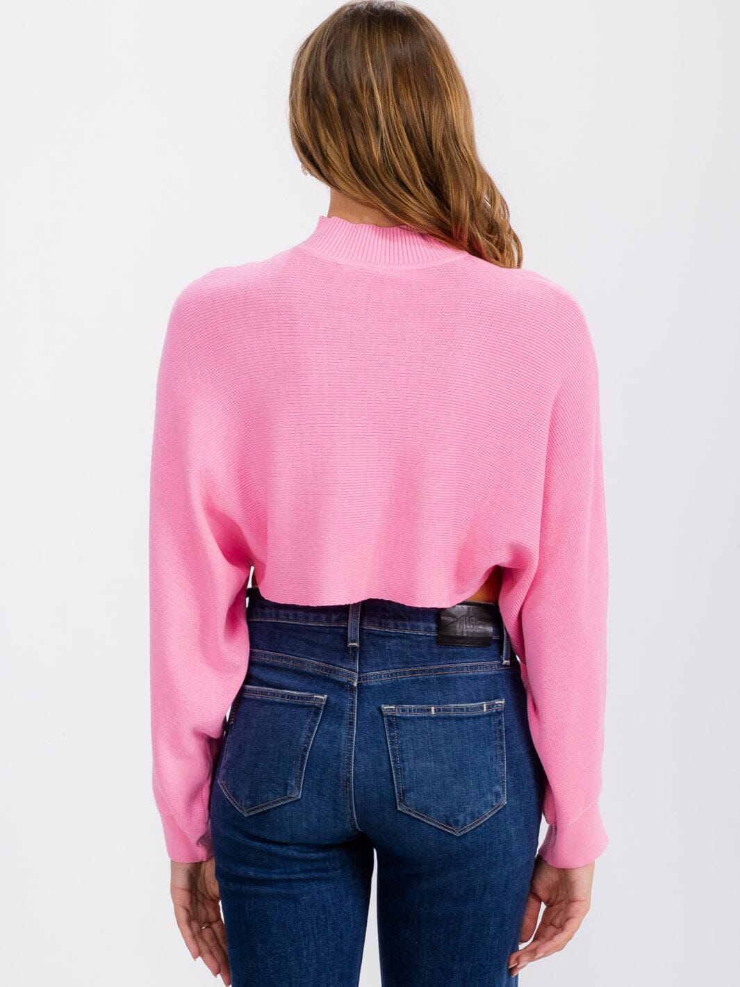 WOMEN'S LONG SLEEVE MOCK NECK KNIT CROP TOP