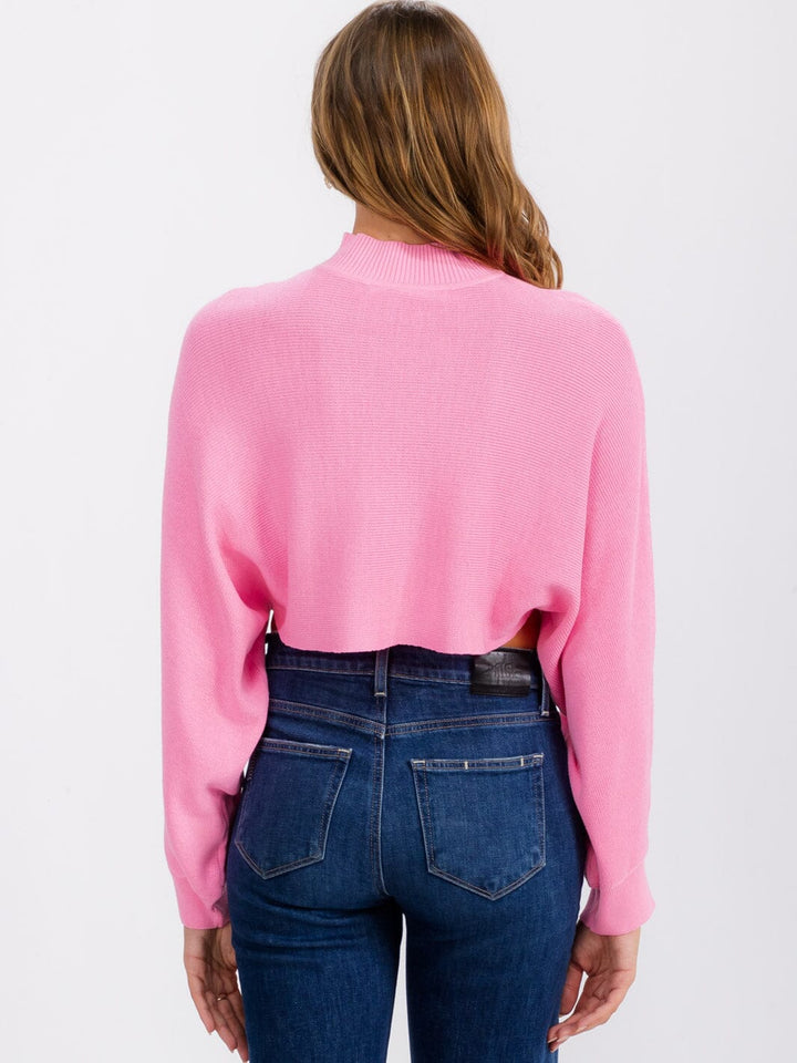 WOMEN'S LONG SLEEVE MOCK NECK KNIT CROP TOP