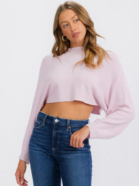 WOMEN'S LONG SLEEVE MOCK NECK KNIT CROP TOP