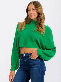 WOMEN'S LONG SLEEVE MOCK NECK KNIT CROP TOP