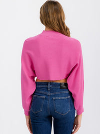 WOMEN'S LONG SLEEVE MOCK NECK KNIT CROP TOP