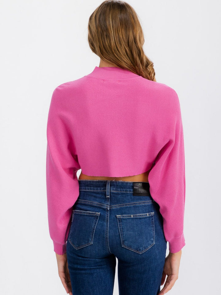 WOMEN'S LONG SLEEVE MOCK NECK KNIT CROP TOP