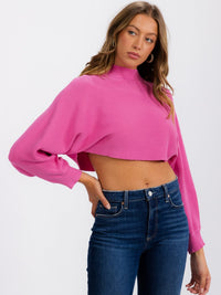 WOMEN'S LONG SLEEVE MOCK NECK KNIT CROP TOP