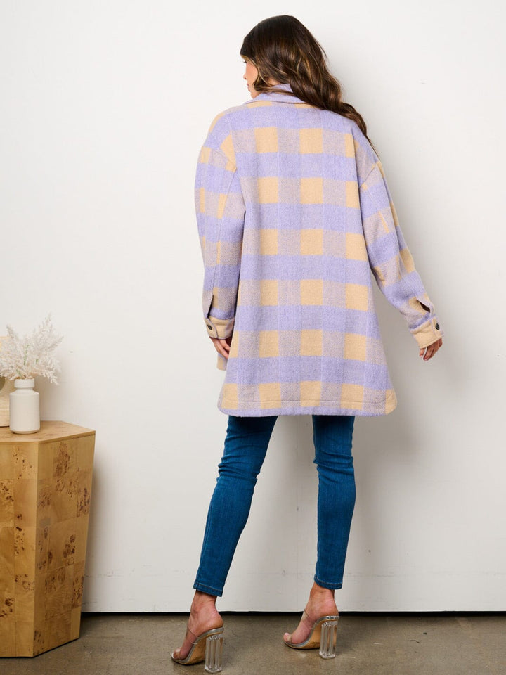 WOMEN'S LONG SLEEVE BUTTON CLOSURE POCKETS COLORBLOCK CHECKERS JACKET