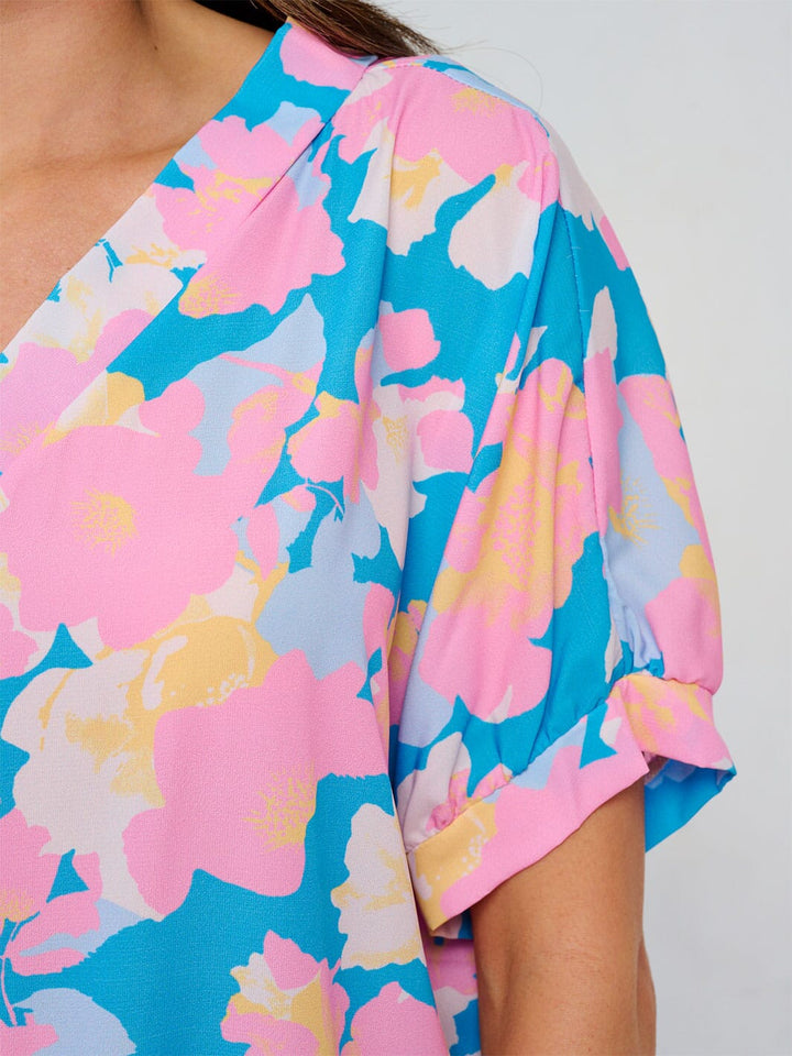 WOMEN'S SHORT SLEEVE V-NECK TUNIC FLORAL BLOUSE