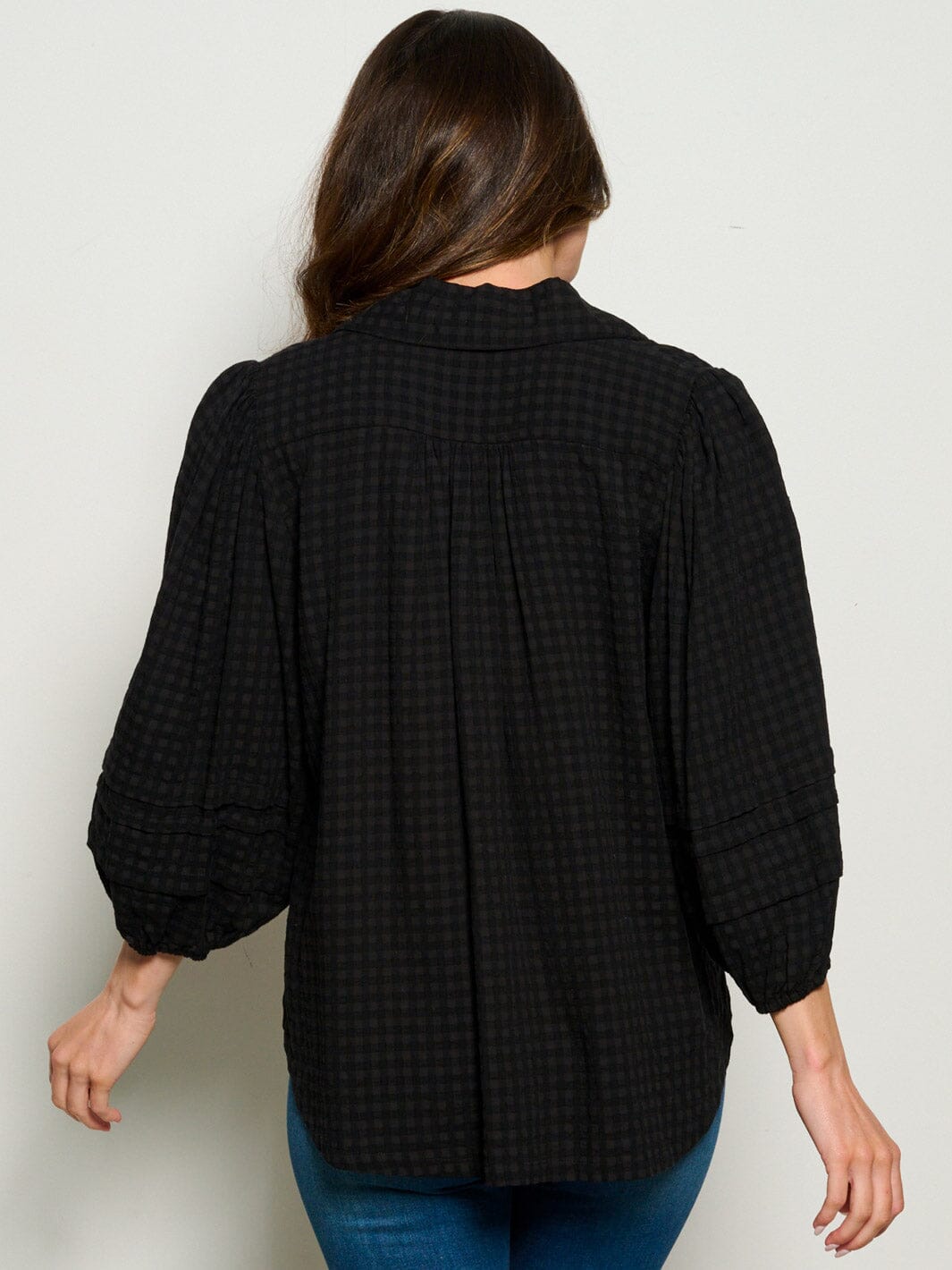 WOMEN'S 3/4 SLEEVES BUTTON UP WAFFLE BLOUSE TOP