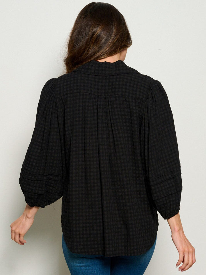 WOMEN'S 3/4 SLEEVES BUTTON UP WAFFLE BLOUSE TOP