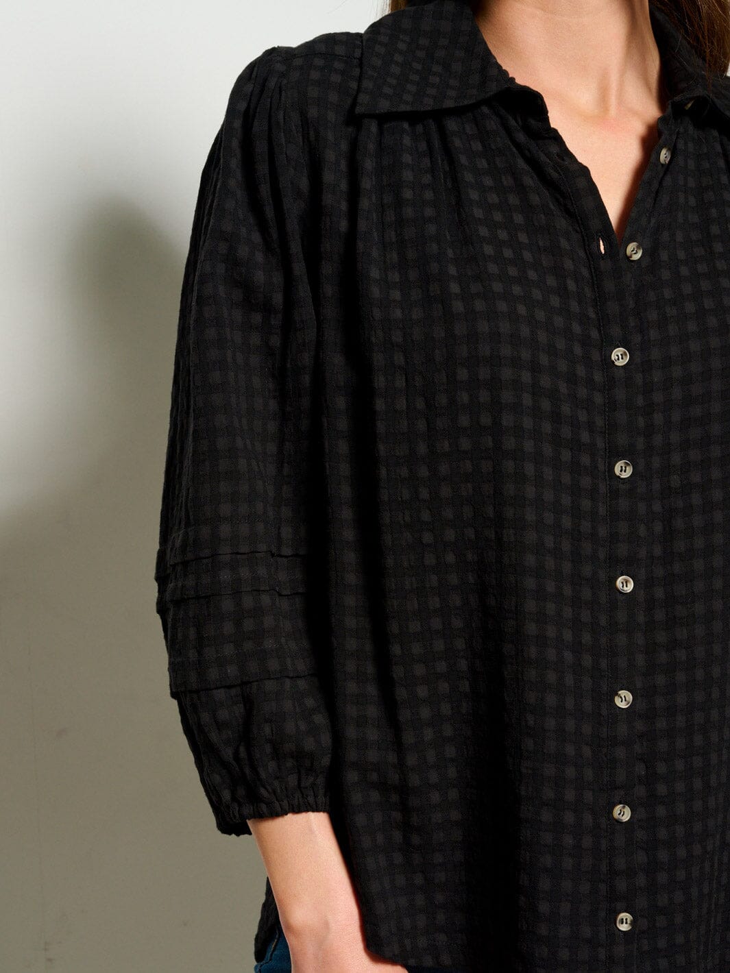 WOMEN'S 3/4 SLEEVES BUTTON UP WAFFLE BLOUSE TOP