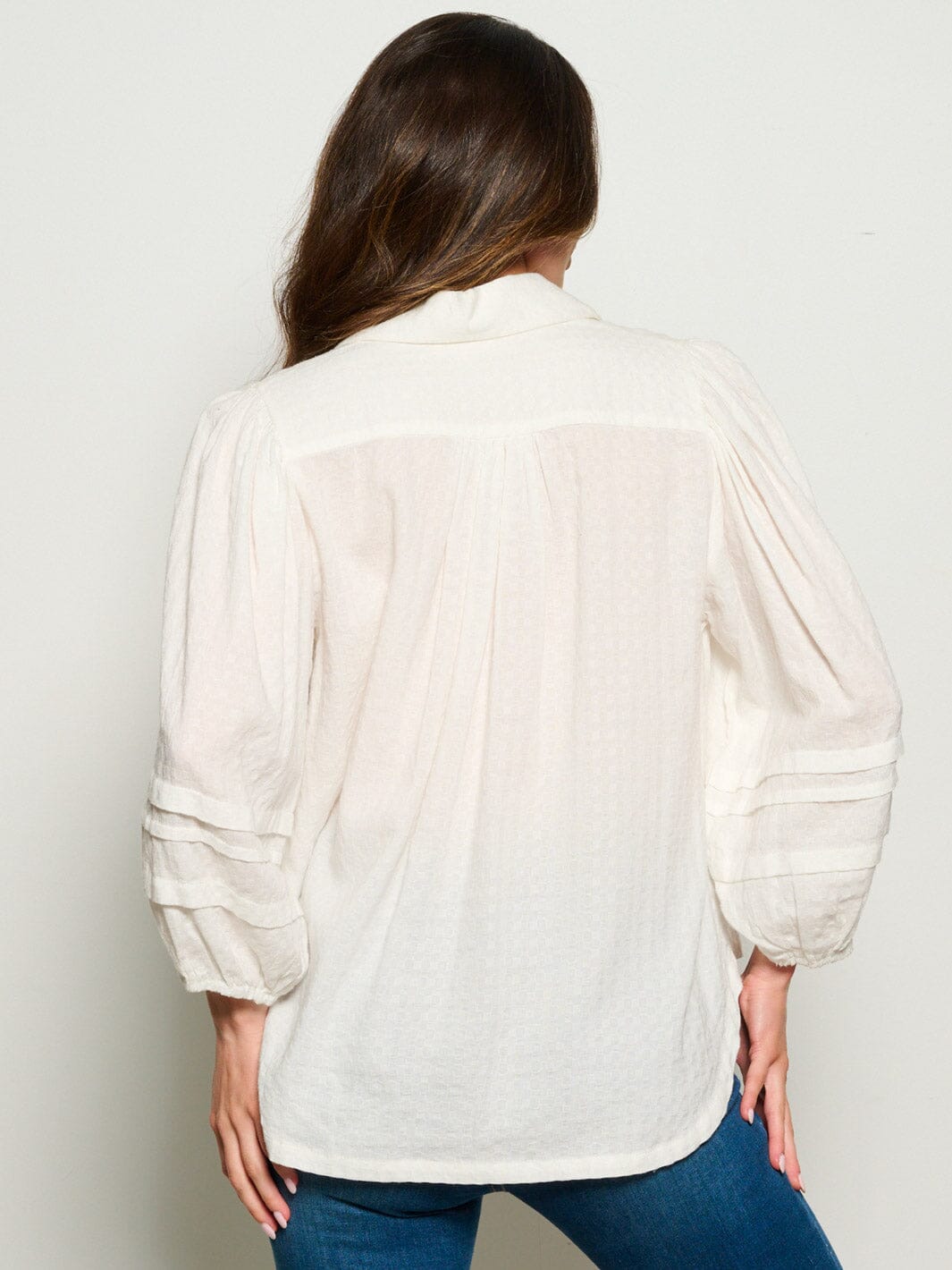 WOMEN'S 3/4 SLEEVES BUTTON UP WAFFLE BLOUSE TOP