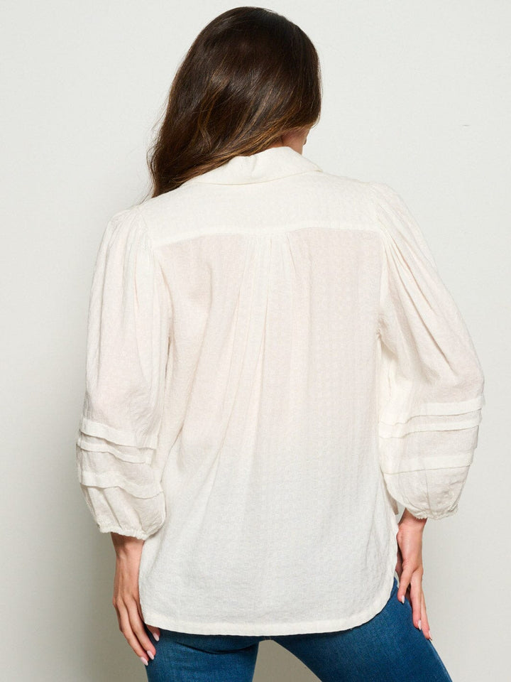 WOMEN'S 3/4 SLEEVES BUTTON UP WAFFLE BLOUSE TOP