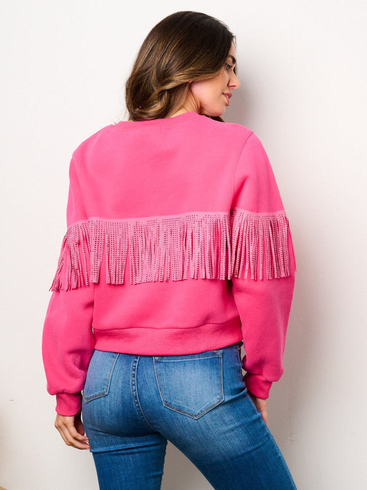 WOMEN'S LONG SLEEVE STUD FRINGE DETAILED PULLOVER SWEATER