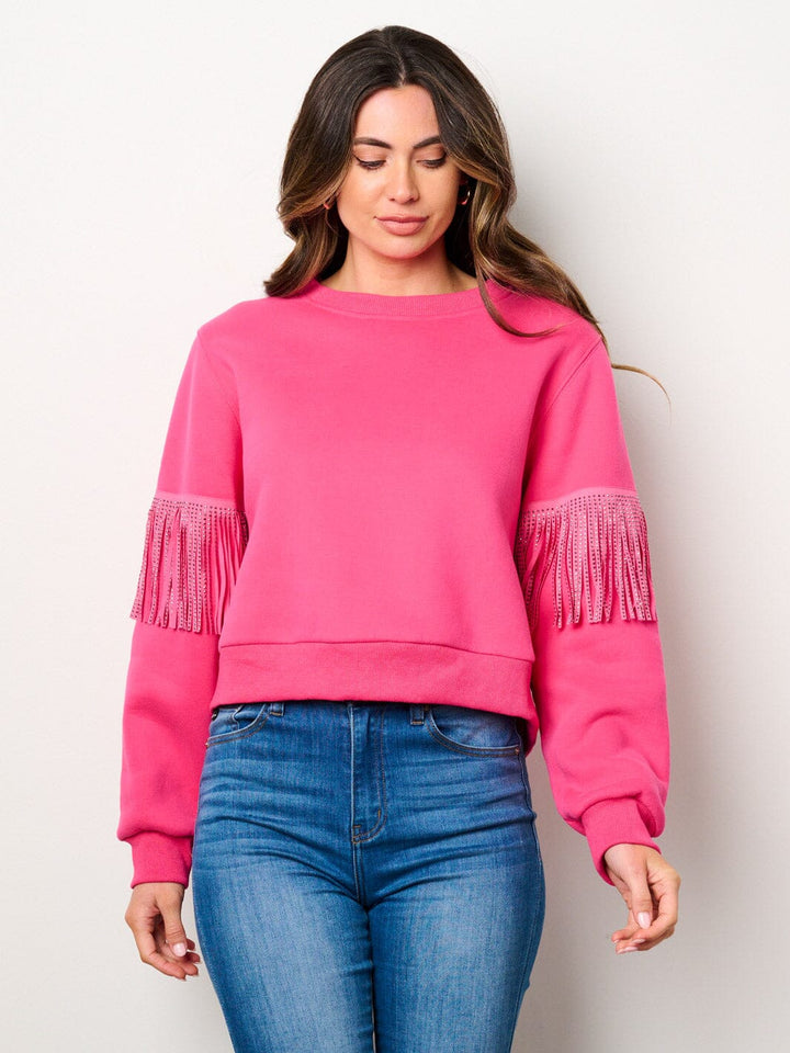 WOMEN'S LONG SLEEVE STUD FRINGE DETAILED PULLOVER SWEATER