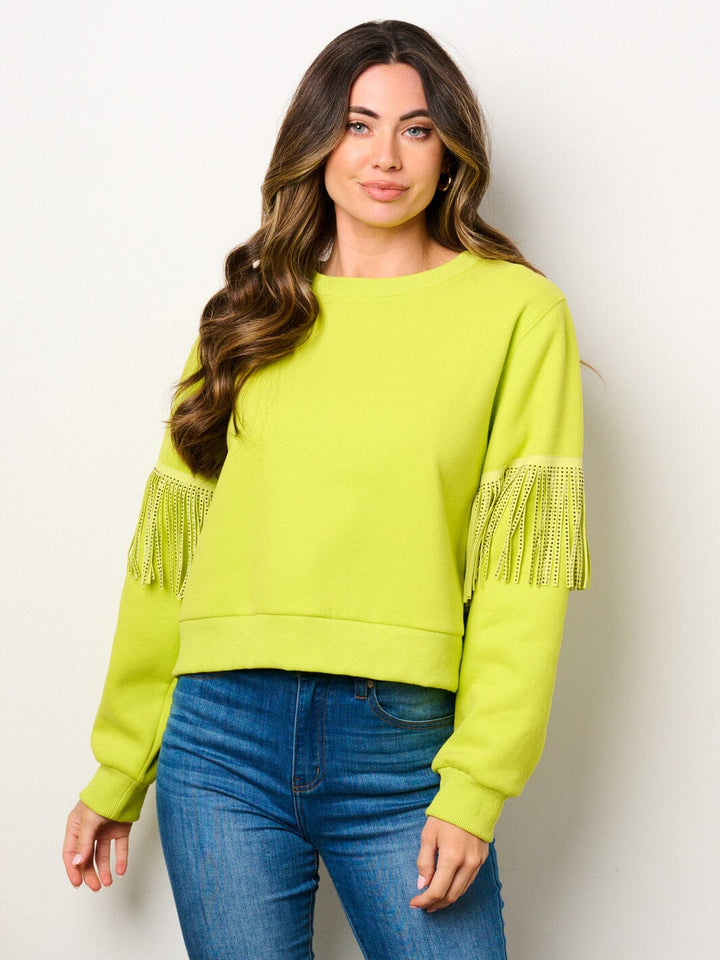 WOMEN'S LONG SLEEVE STUD FRINGE DETAILED PULLOVER SWEATER
