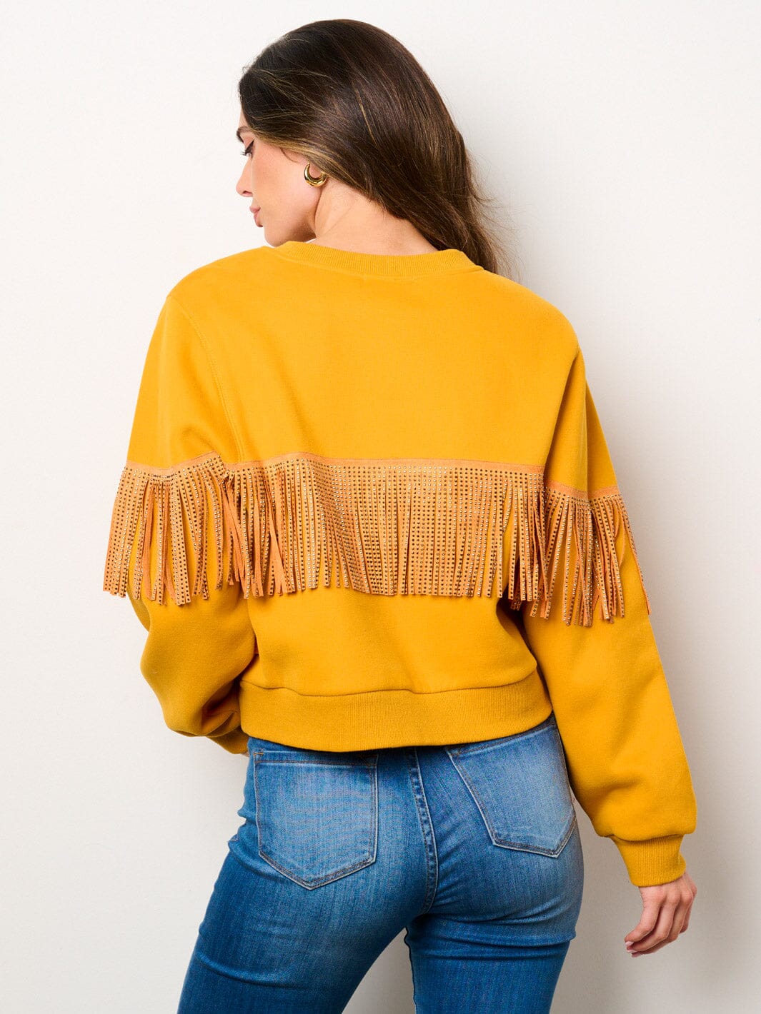 WOMEN'S LONG SLEEVE STUD FRINGE DETAILED PULLOVER SWEATER