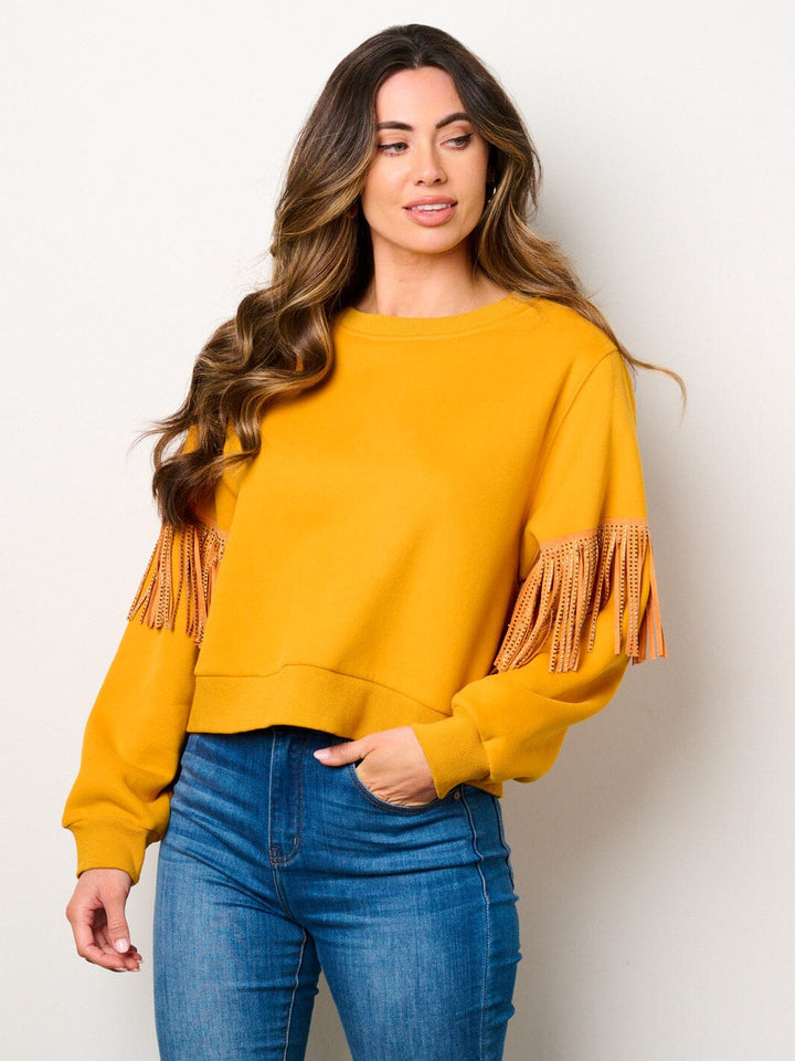 WOMEN'S LONG SLEEVE STUD FRINGE DETAILED PULLOVER SWEATER