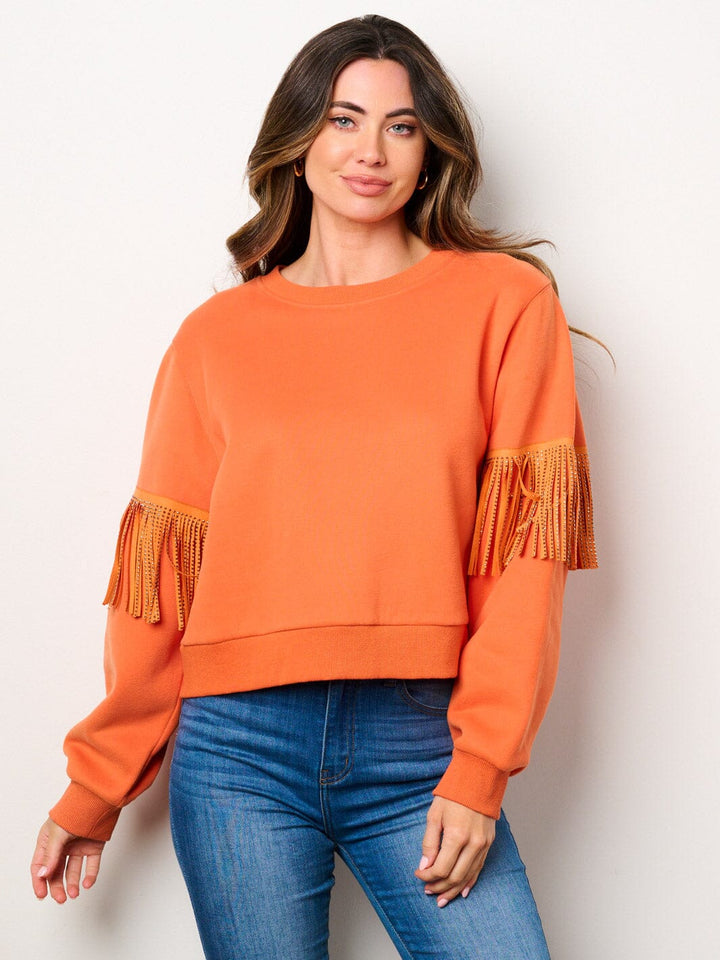 WOMEN'S LONG SLEEVE STUD FRINGE DETAILED PULLOVER SWEATER