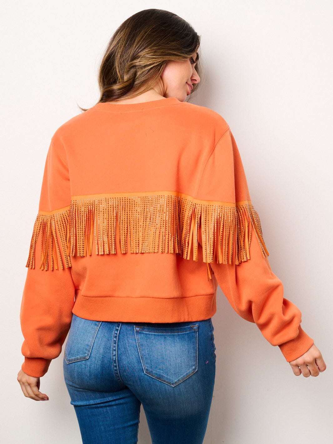 WOMEN'S LONG SLEEVE STUD FRINGE DETAILED PULLOVER SWEATER