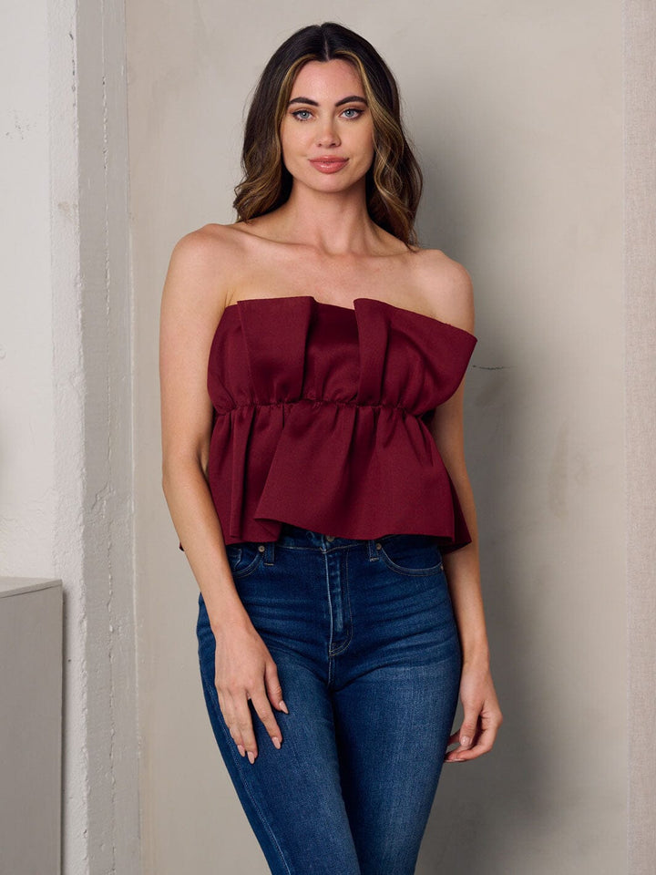 WOMEN'S SLEEVELESS RUFFLE SOLID TOP