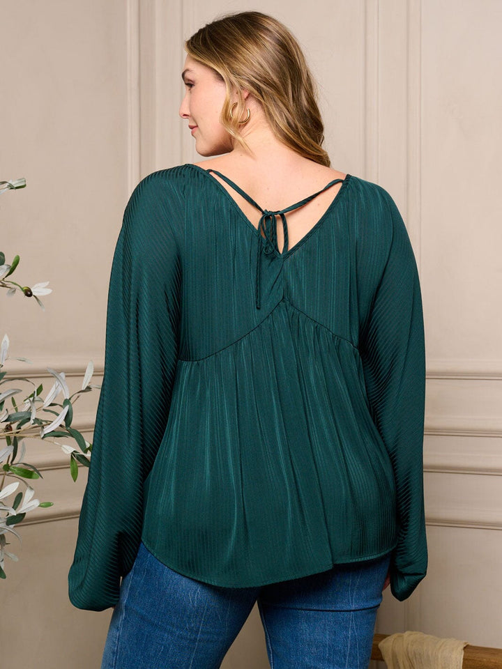 PLUS SIZE LONG BALLON SLEEVE V-NECK TUNIC BLOUSE TOP