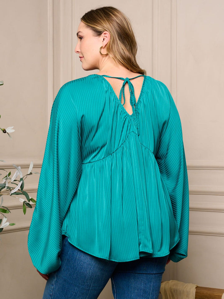 PLUS SIZE LONG BALLON SLEEVE V-NECK TUNIC BLOUSE TOP