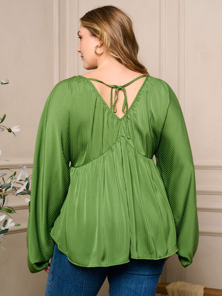 PLUS SIZE LONG BALLON SLEEVE V-NECK TUNIC BLOUSE TOP