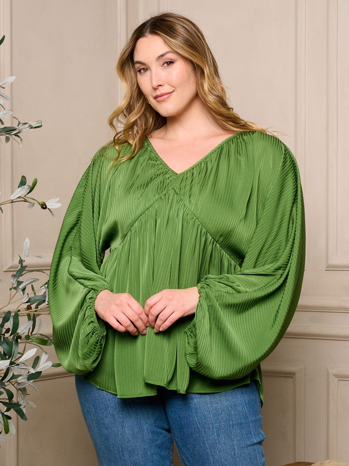 PLUS SIZE LONG BALLON SLEEVE V-NECK TUNIC BLOUSE TOP