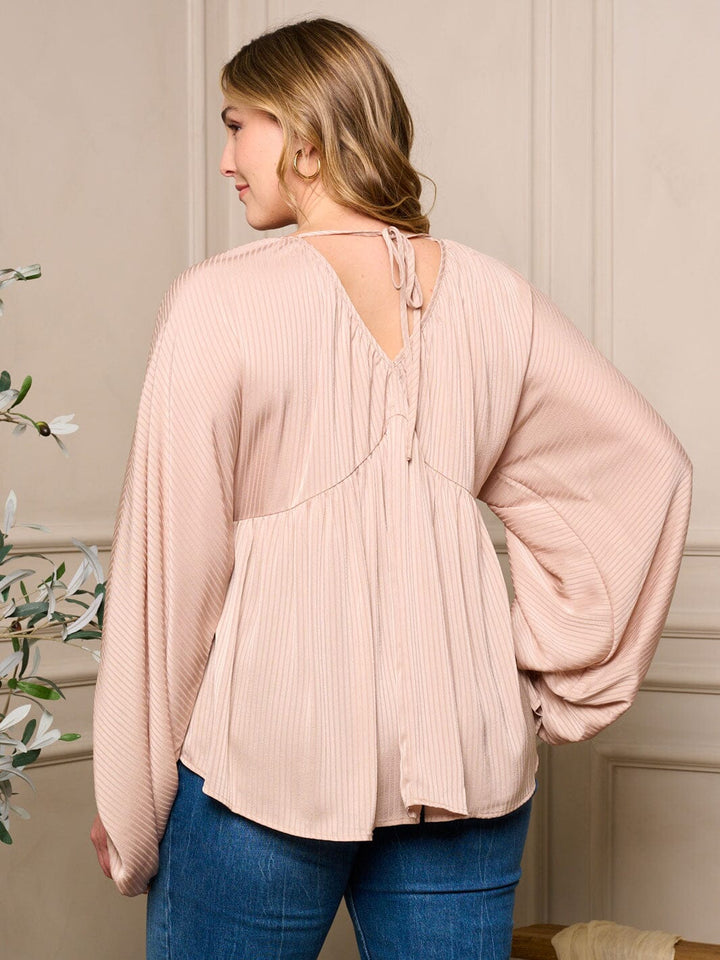 PLUS SIZE LONG BALLON SLEEVE V-NECK TUNIC BLOUSE TOP