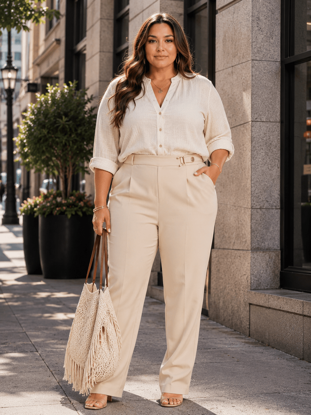 PLUS SIZE ZIP UP POCKETS STRAIGHT LEG SOLID PANTS