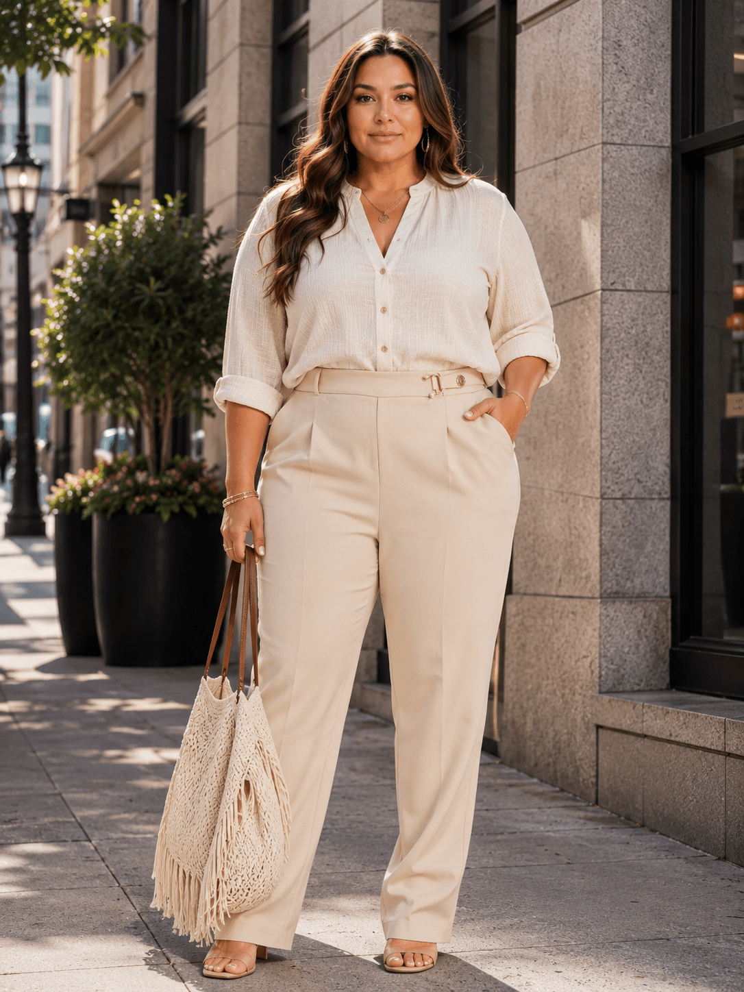 PLUS SIZE ZIP UP POCKETS STRAIGHT LEG SOLID PANTS